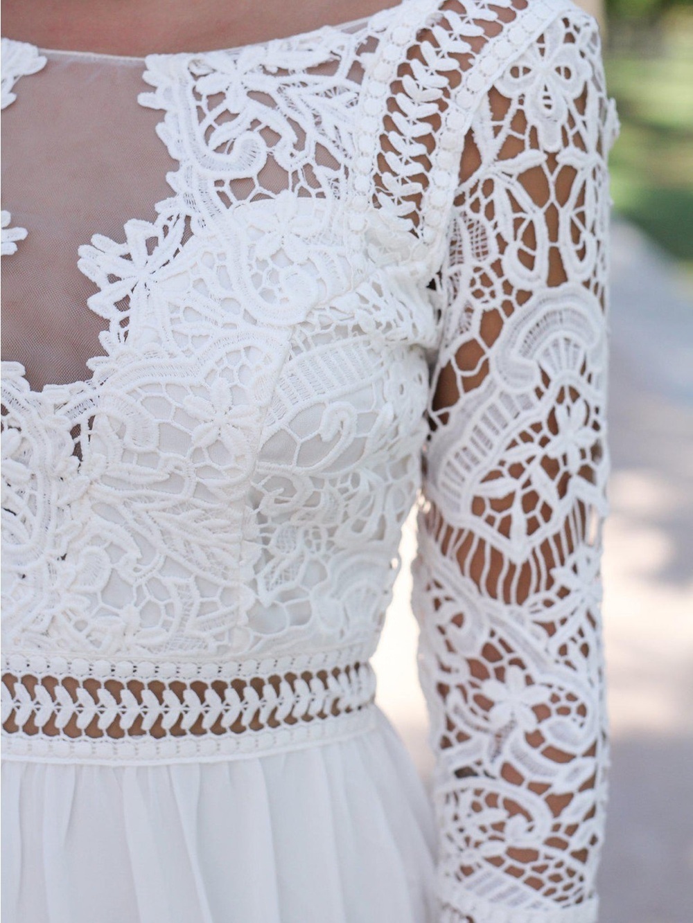 Ivory Lace Bodice Maxi Dress with Crochet Sleeves - Picture 4 of 6